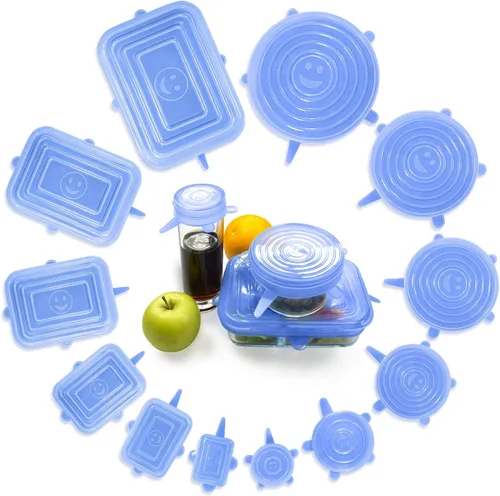 Vista 2 de Hanna Roberts Paquete de 12 tapas elásticas de silicona para alimentos, forma redonda y rectangular, sin BPA, tapas reutilizables y ecológicas. El