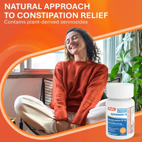 Vista 8 de Rugby Senexon-S - Ingrediente laxante vegetal natural más suavizante de heces, alivio del estreñimiento, Docusate Sodium 50 mg, senósidos 8.6 mg
