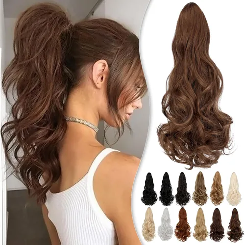 Vista 6 de Extensión de cola de caballo de 18 pulgadas, extensiones de cola de caballo sintéticas de aspecto natural, extensiones de cabello para mujer, rubio