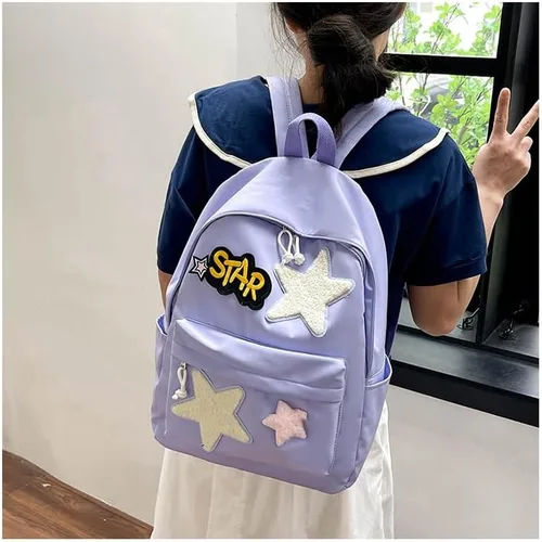 Vista 2 de Linda mochila para mujeres y hombres, diseño Kawaii Y2K moderno colorido Harajuku senderismo mochila de viaje mochila estética mochila, Púrpura