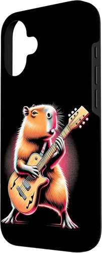 Vista 2 de iPhone 16 Capybara Playing Guitar Like A Rocker Guitarist Rock'n Roll Case