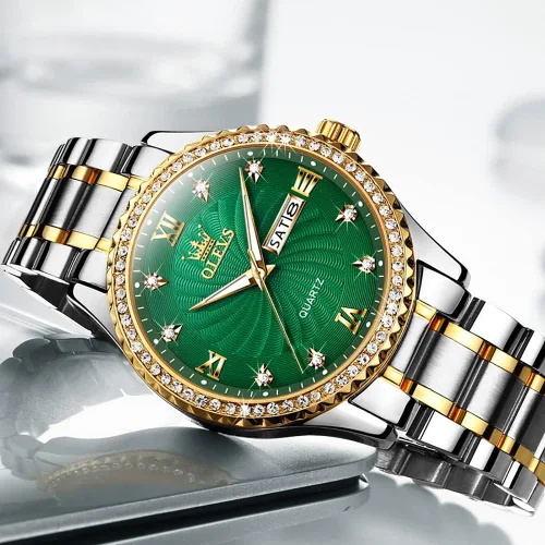 Vista 8 de OLEVS Men's Luxury Stainless Steel Watches, Big Face Gold Men Quartz Analog Watches Fashion 30M Waterproof Casual Wrist Watch with Day Date Diamond