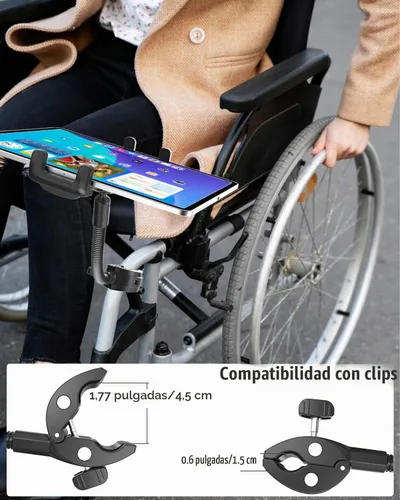Vista 2 de Charchendo - Soporte para tablet para silla de ruedas, soporte para teléfono sin rebote Thick Case Friendly, 9.45" Total Length, 6" Adjustable