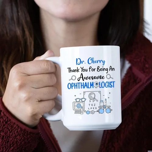 Vista 5 de Taza de café personalizada para oftalmólogo con texto en inglés "Thank You For Being An Awesome Oftalmologist", taza de café personalizada
