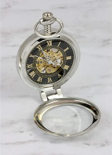 Vista 4 de Reloj de bolsillo con moneda con movimiento de esqueleto, plata en capas doradas Franklin Half Dollar Moneda estadounidense genuina Segunda mano