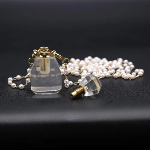 Vista 5 de Collar con colgante de botella de perfume de piedra natural, collar de cadena de cuarzo transparente blanco para mujer, joyería de boda