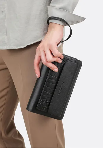 Vista 6 de IPASUN Mens Clutch Purse Womens Hand Bag Long Wallet Leather Handbags Cell Phone Checkbook Card Holder Holiday Gifts (Black1)