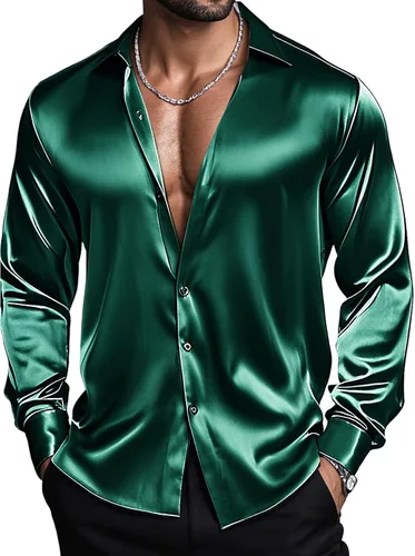 Vista 22 de Barry.Wang Camisas de discoteca de los años 70 para hombre, camisas beige B
