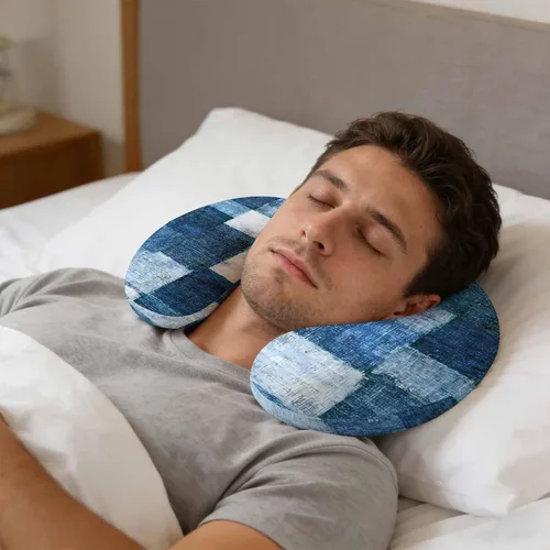 Vista 4 de Travel Pillows U-Shaped Neck Pillow Navy Blue White Ombre Ergonomic Memory Foam Pillow Head Cushion,Abstract Color Block Soft Portable Neck Pillows