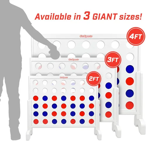 Vista 6 de GoSports Juego Gigante de Madera 4 en Raya de 3 Pies de Ancho - Elige Acabado Blanco u Oscuro - Jumbo 4 en Raya Diversión Familiar con Fichas
