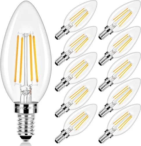 Vista 20 de E12 LED Candelabra Bulbs 40 Watt Equivalent, 4W Vintage Candle Light Bulbs Dimmable, 350Lm Amber Warm White 2200K B10 Edison Bulb, Filament Clear