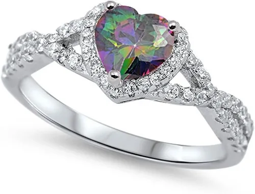 Vista 3 de Elige tu color. Anillo de compromiso de plata fina con diseño de corazón y halo Claro