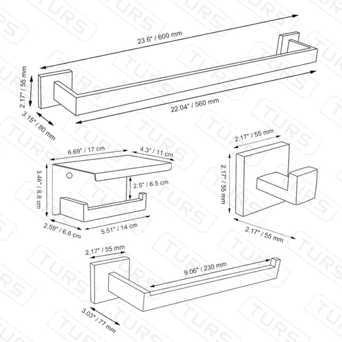 Vista 7 de TURS Juego de accesorios de baño negro de 4 piezas, incluye toallero de 24 pulgadas, soporte para toallas de mano, gancho para toallas, soporte