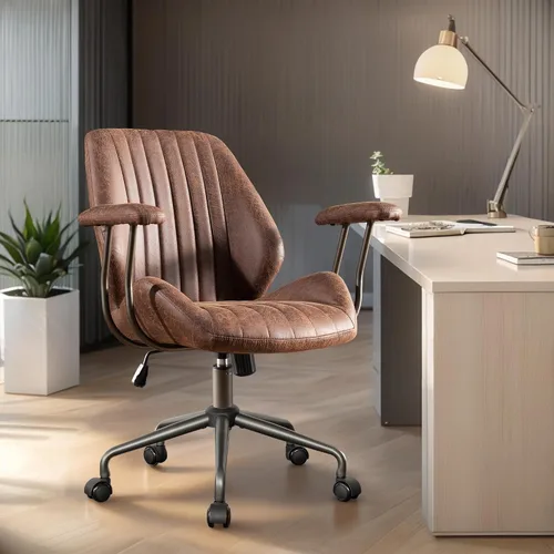 Vista 20 de Silla ergonómica de oficina giratoria de piel sintética para oficina en Marrón