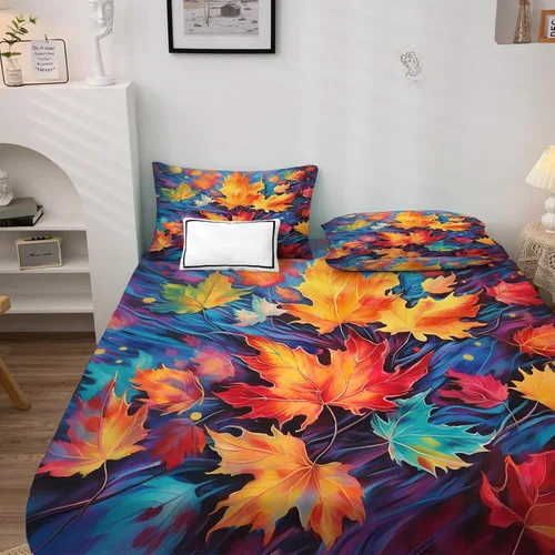 Vista 3 de Sábanas de hojas de otoño tamaño individual – Sábanas de cama de hoja de arce de otoño, microfibra suave, bolsillo profundo, sábanas y fundas