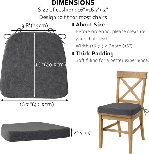 Vista 2 de ELFJOY - Cojines antideslizantes para sillas de comedor, color gris oscuro