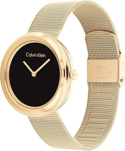 Vista 2 de Calvin Klein Caja chapada en oro de cuarzo y reloj de pulsera de malla para mujer color chapado en oro Modelo 25200012 Dorado Gold Plated