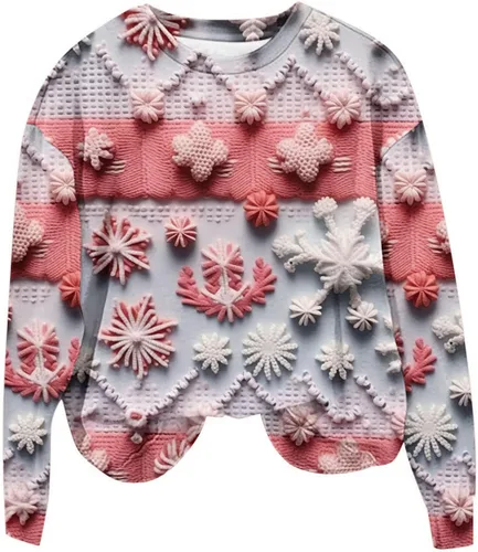 Vista 4 de Sudadera de gran tamaño con estampado 3D para mujer, suéter holgado de Navidad de manga larga con cuello redondo, sudaderas de vacaciones
