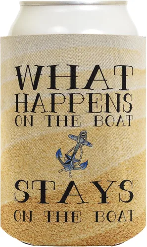Vista 4 de Funny Can Drink Thermocooler What Happens On Boat Stays Boating Gift 6-Pack Can Drink Sleeves