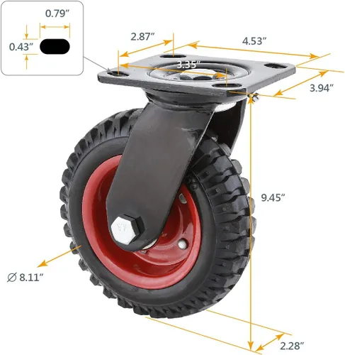 Vista 6 de POWERTEC 17053 - Rueda industrial fija de alta resistencia, banda de rodadura de goma de 8 pulgadas, color negro y rueda industrial giratoria