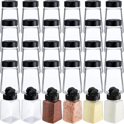 Vista 11 de Mimorou - Paquete de 30 tarros de plástico para especias de 6.1 onzas con tapas de coctelera, recipientes transparentes para condimentos, botellas