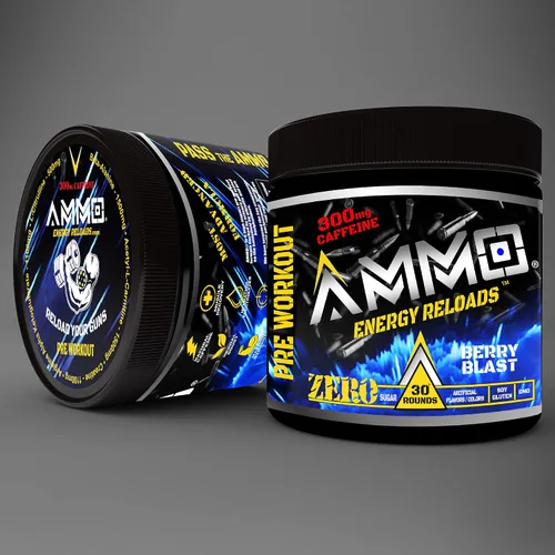 Vista 3 de AMMO ® Energy Reloads™ - Polvo de preentrenamiento, 300 mg de cafeína, cero azúcar, aminos vitales y electrolitos, sin sabores ni
