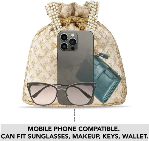 Vista 3 de Aheli Potli - Bolsa de regalo para mujer, hecha a mano, de noche, elegante bolso de novia, bolso de moda