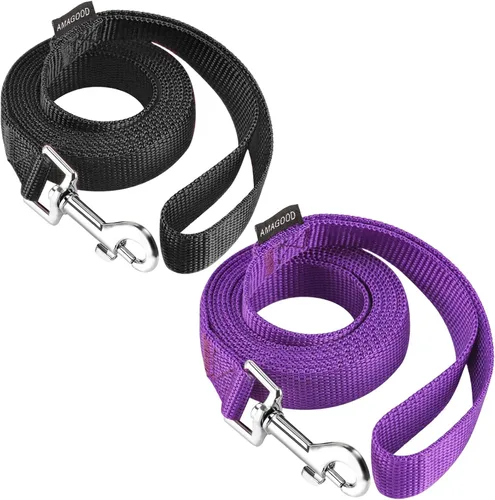 Vista 74 de AMAGOOD 6 pies de correas para cachorros/perros, correa de estilo tradicional resistente con gancho de cuello fácil de usar, correa para perros Negro
