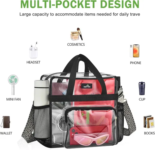 Vista 17 de MAY TREE Bolsa transparente para eventos en estadios de 12 x 6 x 12 pulgadas, bolsa de almuerzo transparente con correas reforzadas para trabajo
