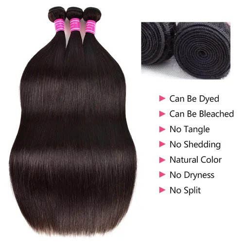 Vista 2 de Extensiones de cabello humano lacio 10A 100% sin procesar, cabello virgen brasileño, lacio, 3 paquetes de 16, 18, 20 pulgadas, extensiones