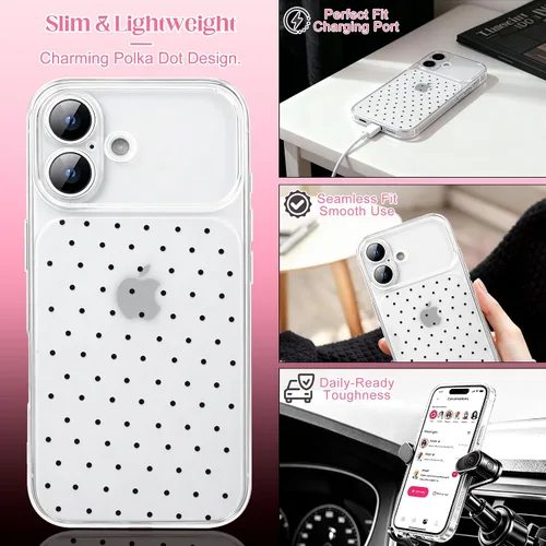 Vista 5 de NITITOP Funda para iPhone 17, diseño de lunares transparentes, color negro