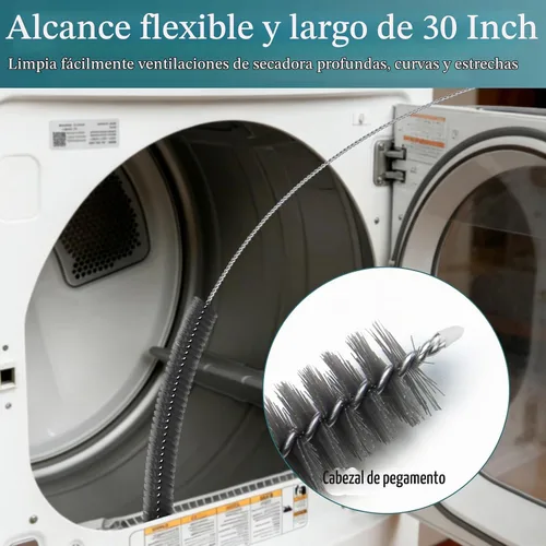 Vista 3 de Kit limpiador de ventilación de secadora - Cepillo largo de limpieza de ventilación de secadora, removedor de pelusa para secadora, kit de limpieza