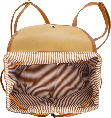 Vista 5 de Meyaus Mochila de paja hecha a mano para mujer, con solapa, cordón y cordón, Marrón claro, Mochilas Daypack
