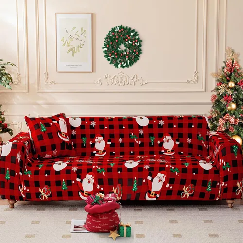 Vista 13 de Funda de sofá de Navidad Verde, Funda Elástica para Sofá, Funda Deslizante para Sofás y Sofás de Dos Plazas, 1 Pieza, Funda Temática Navideña