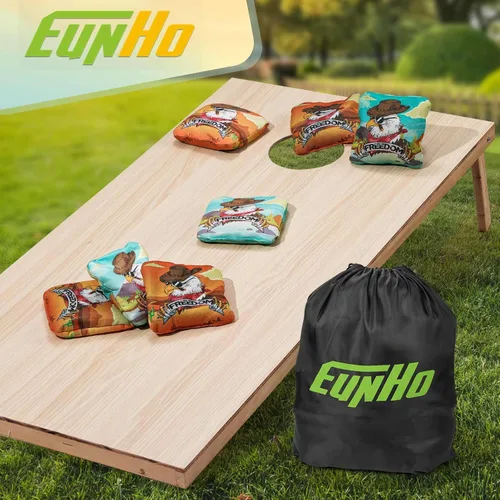 Vista 5 de EunHo Pro Cornhole Bags Set of 8 Dual Sided Slick and Stick - Competition Vaca/Águila