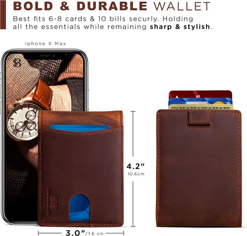 Vista 29 de SERMAN BRANDS RFID Blocking Slim Bifold Genuine Leather Thin Minimalist Front Pocket Wallets for Men Billfold Wallet Men Gift