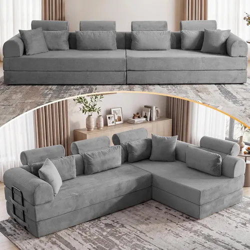 Vista 23 de Sofá modular en forma de L de 114 pulgadas con diván, sofá de pana sin hueso con otomana móvil, sofás de asiento profundo para sala de estar, sin