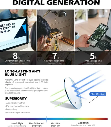 Vista 6 de ANYLUV Blue Light Glasses Men, Relieve Eyestrain and Eye Protection, Al-Mg Metal Computer Blue Light Blocking Glasses