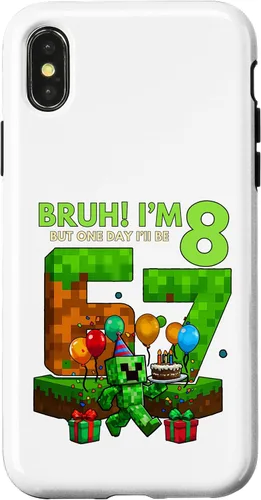 Vista 5 de Bruh I'm 8 But One-Day I'll Be 67 Retro 8th Birthday Kids Case for iPhone 17