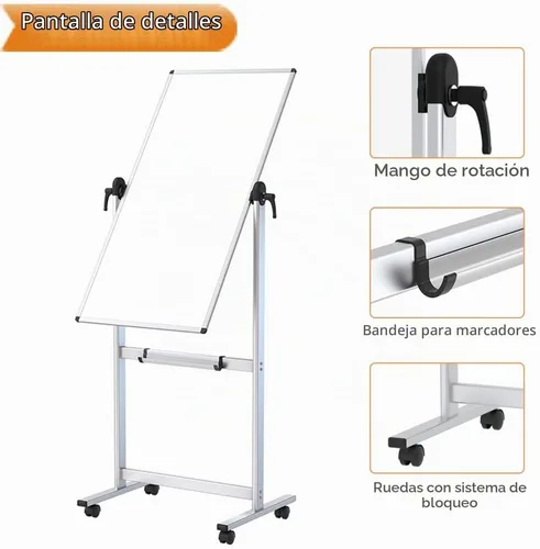 Vista 5 de VIZ-PRO Pizarra magnética móvil de doble cara, 48 x 24 pulgadas, orientación vertical, marco de aluminio y soporte