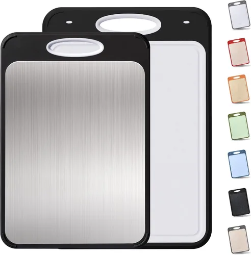 Vista 16 de Tabla de cortar de acero inoxidable 2 en 1 con mango para cortar las mejores tablas de cortar no tóxicas Tablas de cortar de 2 caras para cocina