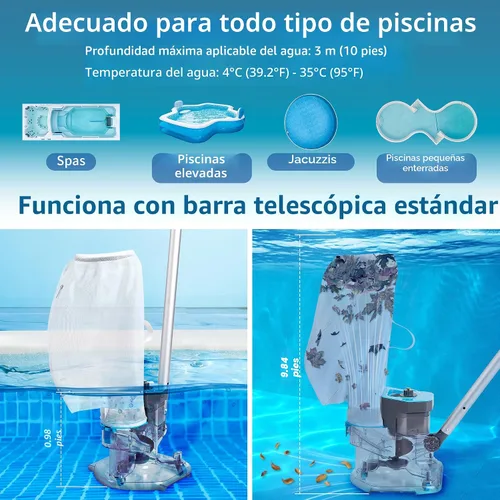 Vista 6 de Aspirador inalámbrico de hojas de piscina con bolsas de filtro dobles para piscinas sobre el suelo y enterradas, aspiradora de piscina resistente