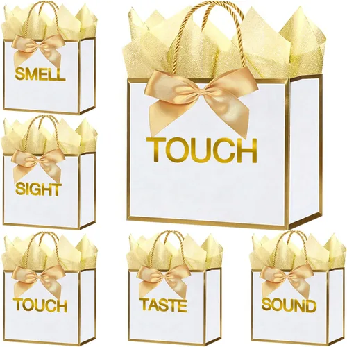 Vista 25 de SHIPKEY Paquete de 10 bolsas de regalo verde aguamarina con papel de seda bolsa de regalo de dama de honor de 8 x 4 x 11 pulgadas, bolsa de papel