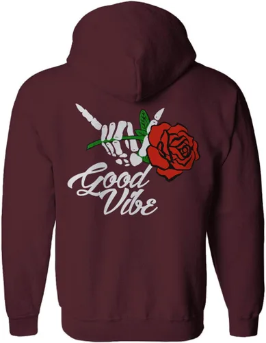 Vista 3 de Good Vibe Red Rose Flowers Bones Hand Shaka Cool Vintage Hipster Sudadera Con Capucha