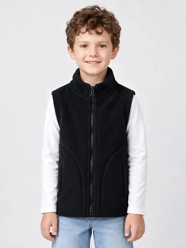 Vista 2 de LittleSpring Boys Girls Fleece Vest Sleeveless Jacket Full-Zip Fall Winter Warm Outerwear Negro