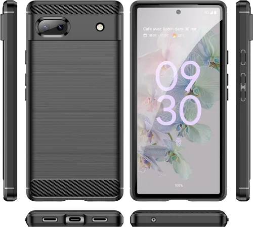 Vista 7 de Funda para teléfono Google Pixel 6A 5G, a prueba de golpes, protección anticaídas, funda flexible de fibra de carbono TPU (negro)