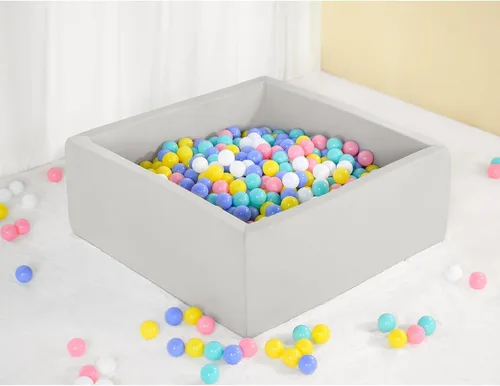 Vista 9 de Piscina cuadrada de espuma para niños pequeños, 35 x 35 x 12 pulgadas, piscina suave con funda extraíble, corralito de bolas de esponja Blanco
