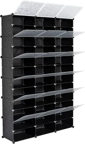 Vista 7 de Zapatero portátil de 12 niveles, 72 pares cubiertos de almacenamiento de zapatos, estante expandible de 36 rejillas para tacones, botas, pantuflas