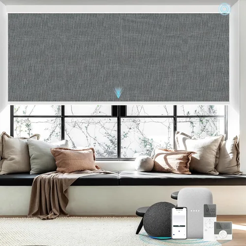 Vista 9 de Persianas inteligentes personalizadas de 110 pulgadas de ancho para ventanas grandes, persianas enrollables motorizadas 100% opacas compatibles