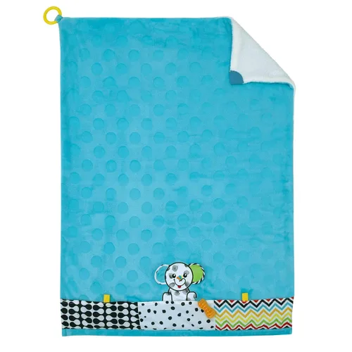 Vista 2 de Sassy Baby Eli Elephant Aqua, manta de bebé sherpa súper suave multicolor con esquinas para morder